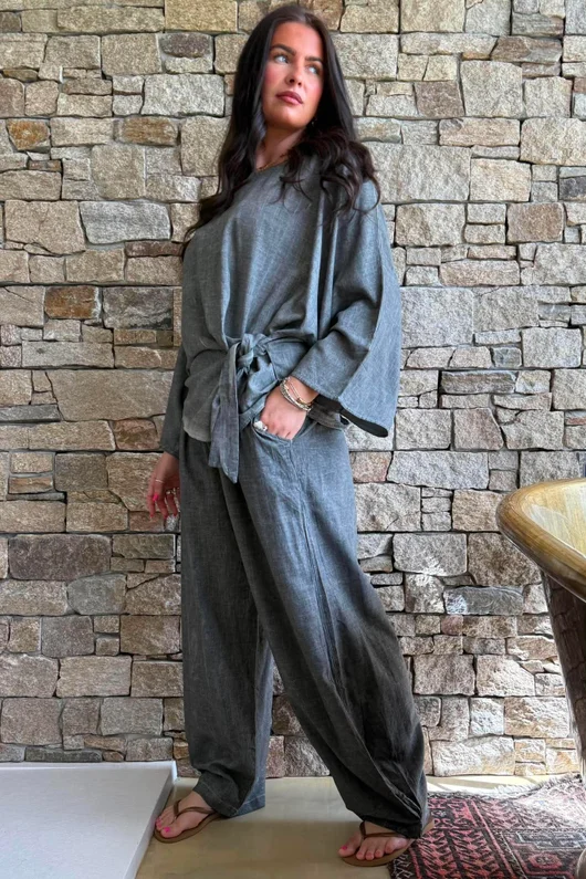Lindin Linen Blend Kimono Top Washed Charcoal